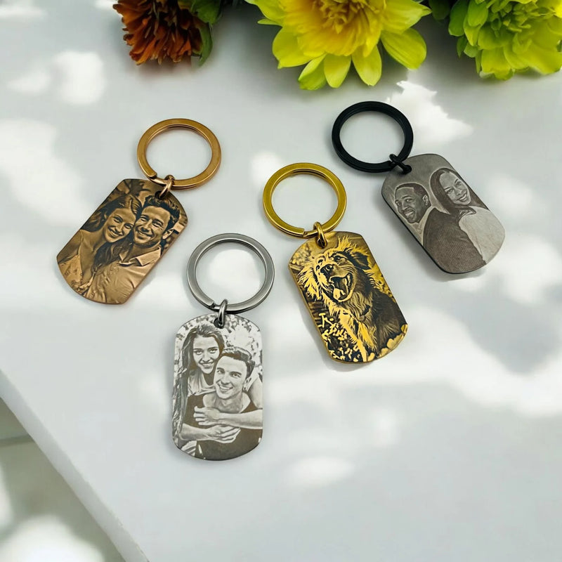 Personalised Photograph Keyring | Laser Engraved Photo Keyring | Couples Keyring Gift | Anniversary Gift | Personalized Keyring