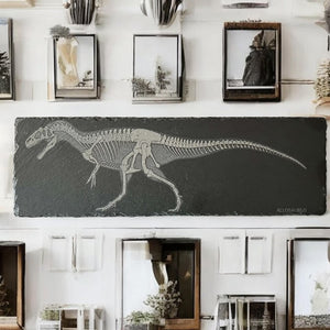 Engraved Dinosaur Fossil Slate Art: Prehistoric Paleontology Decor