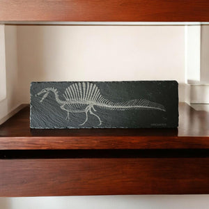 Engraved Dinosaur Fossil Slate Art: Prehistoric Paleontology Decor