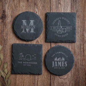 Custom Logo Slate Coasters, Engraved Slate Coasters,Personalized Gift, Custom Wedding Gift, House Warming Gift, Christmas Gift for Him<W>