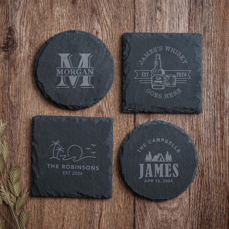 Custom Logo Slate Coasters, Engraved Slate Coasters,Personalized Gift, Custom Wedding Gift, House Warming Gift, Christmas Gift for Him<W>